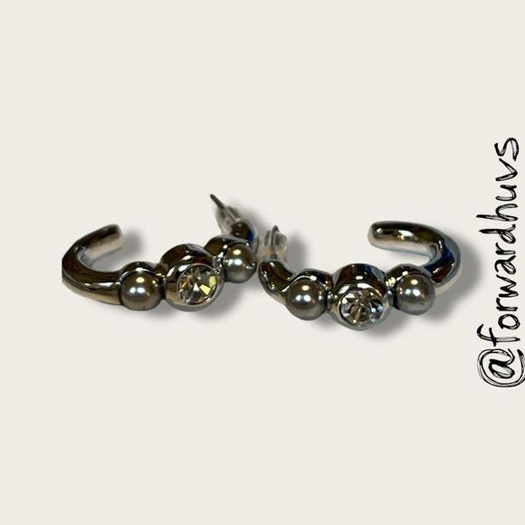 Bundle Sale 3 for $15 | Silver-Tone Hoop on Stud Earrings - Picture 3 of 8